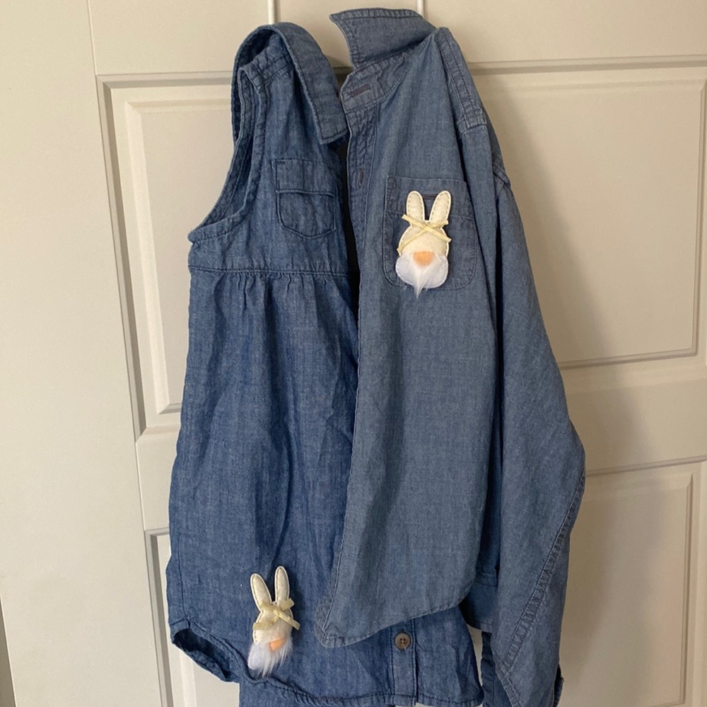 Old Navy Button Down w/ collar. Jean Dress w/ removable bunnies